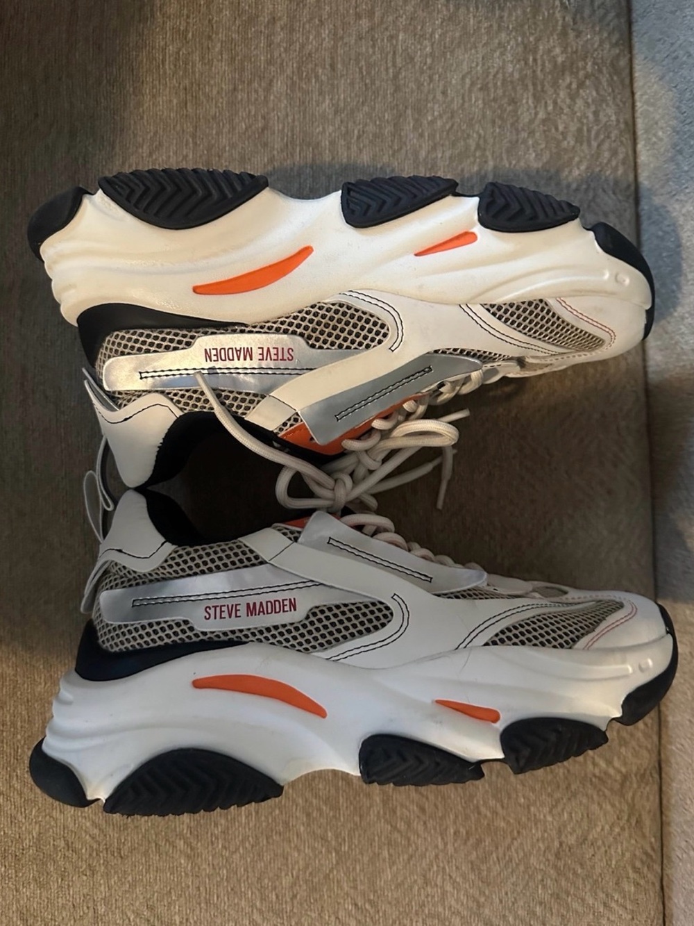 Steve Madden Women’s White Sneakers with Orange & Black Accents